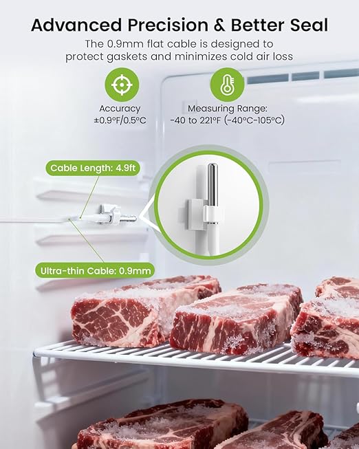 MOCREO WiFi Thermometer Freezer Alarm, Email Alert, App Notification, Data Record Export, No Subscription Fee, 2 Remote Wireless Temperature Sensors for Refrigerator, Freezer, Hot Tub