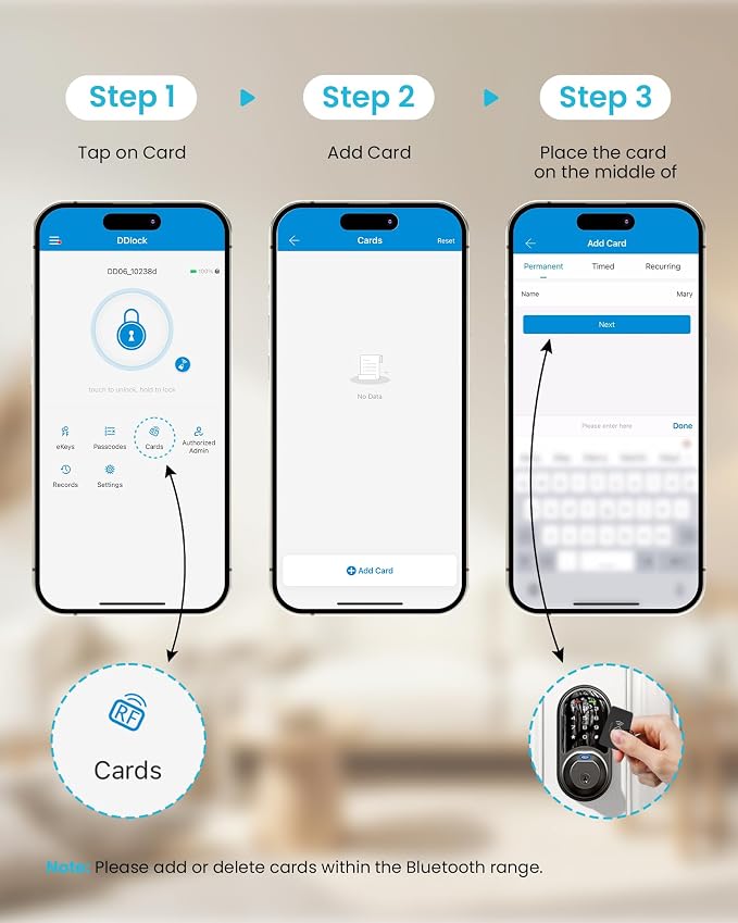Veise VK01 IC Cards for Smart Lock, 13.56MHz RFID Key Fobs, 3 Pcs | Access Card for Keyless Entry Door Locks, Smart Deadbolt Key Compatible to Multiple Apps, Easy to Set up