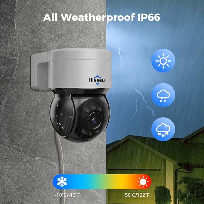 Hiseeu 330° View 4K 8MP PoE PTZ Security Camera Outdoor, Home Security Cameras, 2 Way Audio, Spotlight&Sound Alarm,Color Night Vision, Human&Vehicle Detect, Remote Access