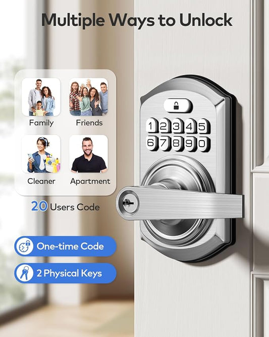 TEEHO TE004 Keyless Entry Door Lock Handle with Keypad, Satin Nickel