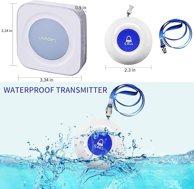 Caregiver Pager Wireless Call Button Call Bell Emergency Button Call Light System for Elderly/Patients/Home Nurse Alert System 3 Call Button 2Plugin Receivers (600+ft Operating Range)