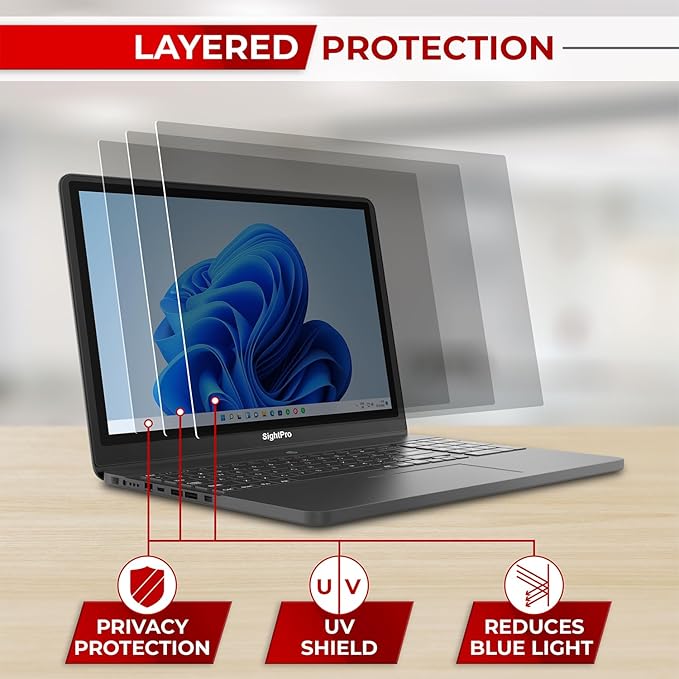 SightPro 14 Inch 16:9 Laptop Privacy Screen Filter - Privacy Shield and Anti-Glare Protector (Not Magnetic)
