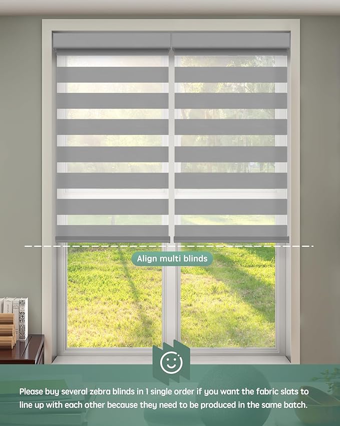 Yoolax Motorized Blinds with Remote, Motorized Zebra Shades Compatible with Alexa, Privacy Motorized Blinds, Zebra Shades for Windows Custom Size(V-Haze Narrow Silver)