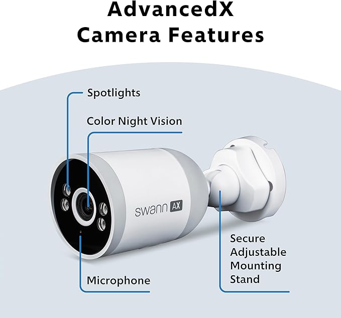 Swann AdvancedX 4K Wired NVR Security Camera System, 16 Channels, 8 Outdoor PoE Cameras, 2TB Hard Drive Storage, Color Night Vision, Video Analysis (8 Bullet Cameras 16 Channel NVR 8MP 2TB HDD)