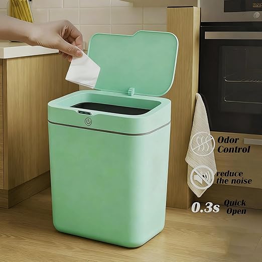 Smart Sensor Trash Can, 4 Gallon Automatic Touchless Garbage Bin with Odor Lock & Removable Bucket, IPX5 Waterproof,for Kitchen, Bathroom, Bedroom, Home.2-Green