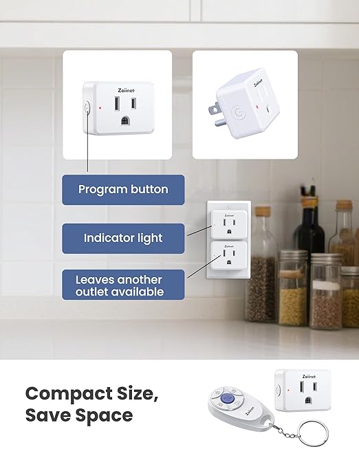Mini 3-Gang Remote Control Outlet Plug Switches, Mini Key Design, Expandable Wireless Light Switches, No Wiring No WiFi, 300 ft, 15A/1500W, for Household Appliances(3 Pack)