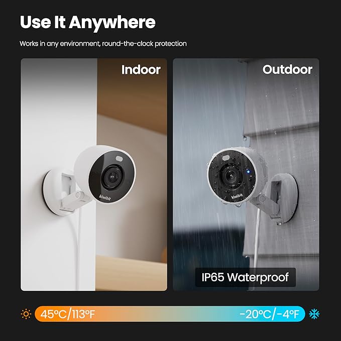 Kiwibit 2K Security Camera Indoor/Outdoor, Magnetic Wired Cameras for Home Security, Pet Camera, Baby Monitor, AI Detection, Color Night Vision, 2.4GHz WiFi, SD & Cloud Storage, Works with Alexa