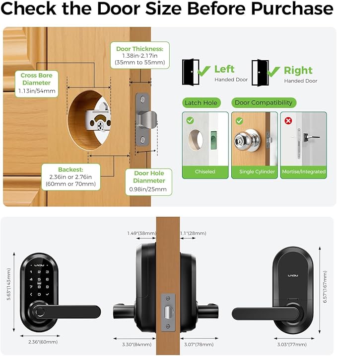 Smart Lock Keypad Door Lock with Handle, WiFi Keyless Entry Door Lock with Handle,Door Keypad Locks with Alexa & Google Assistant,Voice Control & APP Remote,Fingerprint,Key Fob,PIN Unlock,Auto Locking