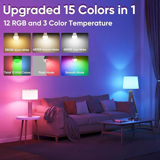 Rechargeable Battery Operated A19 Light Bulbs with Remote, Dimmable Detachable Battery Powered LED Bulb with 15 Colors Shift & Timer, Cordless Emergency Bulb for Wall Sconce, Non-Hardwired, 4-Pack