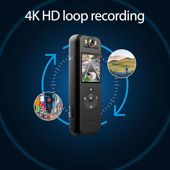 4K 30FPS UHD Wearable Body Cam, 1.4 Inch Screen, 6HR Battery, 64GB Included, JS-06B