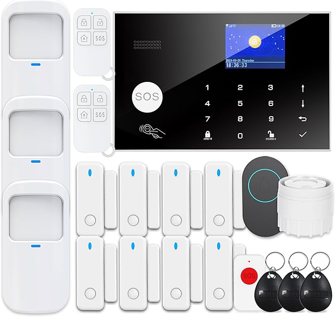 2G WiFi Alarm System, Compatible with Google Home and Alexa Wireless Security System, Motion Detector, Anti-Theft Kit with Siren, Sensor Ports Protect Your Office (Smart Life & Tuya)