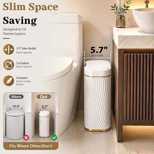 5 Gallon Automatic Bathroom Trash Can with Touchless Lid, White Gold