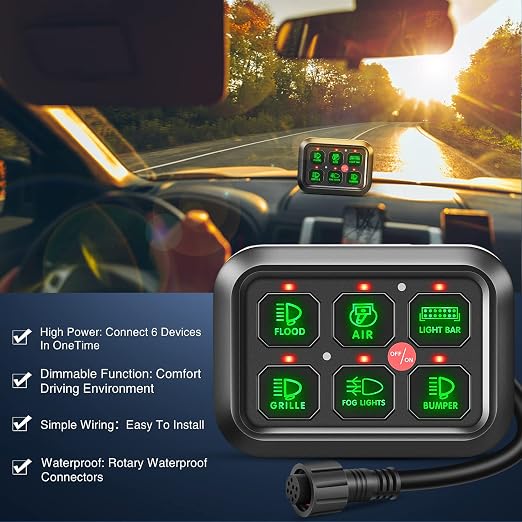 Nilight 6 Gang Switch Panel System Integrated Circuit Control w/Relay Fuse | 12V DC DIY Label Stickers Dimmable Button w/Wiring Harness for LED Light Bar Rock Rear Lights Cars Trucks RV Boats