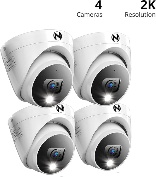 Night Owl Add On Wired 2K HD Indoor/Outdoor Deterrence Dome Cameras with 2-Way Audio (4 Pack)