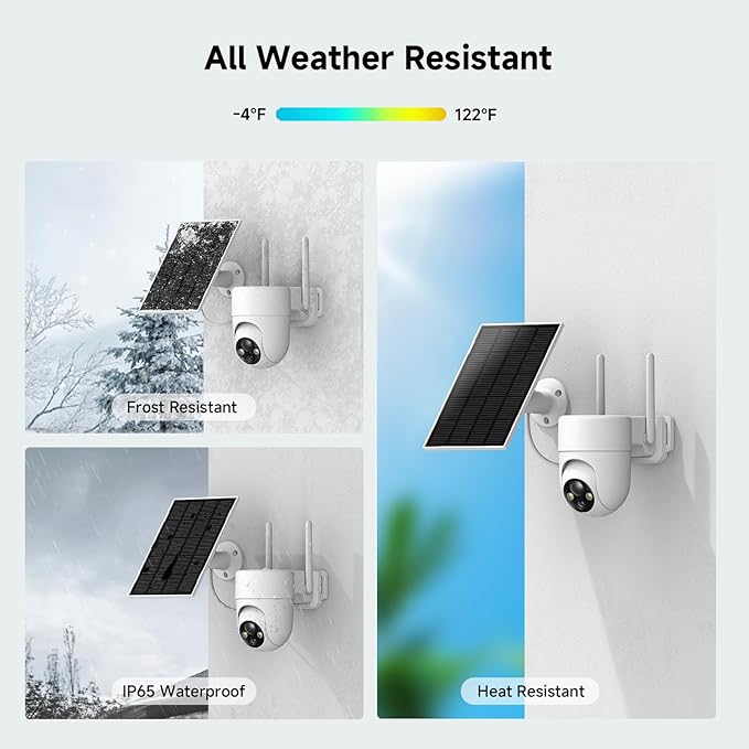 Oculview 2K Solar Security Cameras Wireless Outdoor, 4PCS Outdoor Camera Wireless with 360° View, Cameras for Home Security with Color Night Vision, Only Support 2.4GHz Wi-Fi, 4 Pack, White