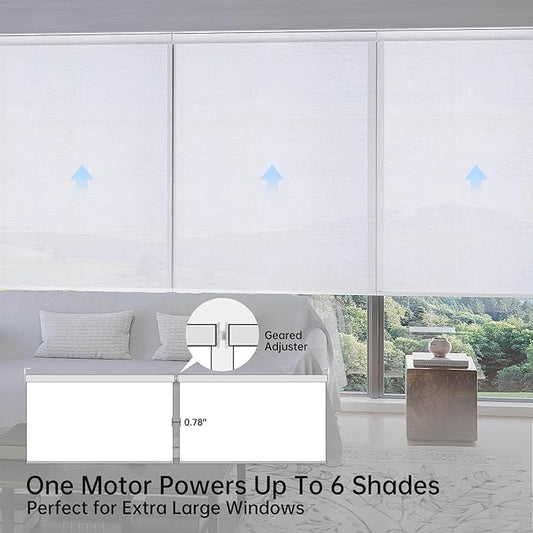 Motorized Coupled Shades, Light Filtering Smart Blinds for Large Windows Automatic Blinds Compatible with Alexa, Electric Roller Shades Customized for Living Room Home Office(Plain White)