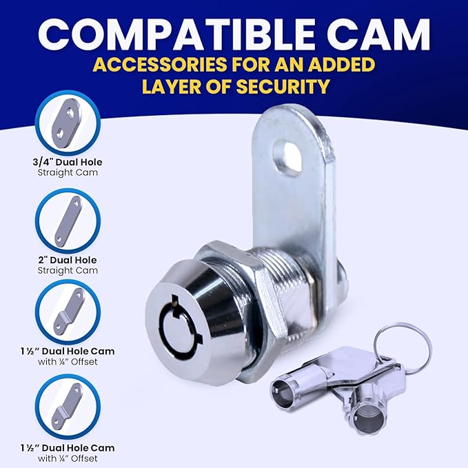 FJM Security MEI-2400AS-KD Tubular Cam Lock for Smart Home, Cabinet Locks Baby Proofing Solution, Door Lock & Drawer Lock for Home Improvement, with 5/8" Cylinder, Keyed Different, Chrome