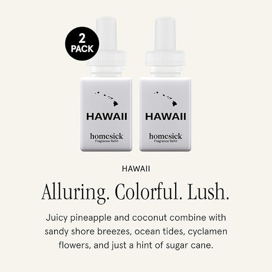 Pura & Homesick Home Scent Refill - Smart Home Air Diffuser Fragrance - Long-Lasting Luxury Scent per Refill - Clean Diffuser Fragrance - Household Essential - 2 Pack, Hawaii