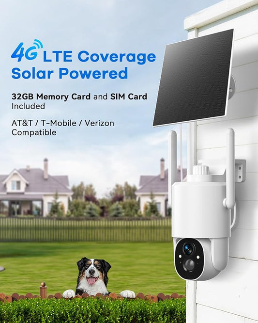 Thybro 4G LTE No WiFi Outdoor Surveillance Camera - Solar Powered, HD 2K, Motion Detection, 360° PTZ, Night Vision, Wireless, DIY Installation for Home, Farm & Business