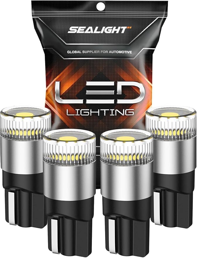 SEALIGHT 194 T10 LED Light Bulbs 6000K White, 1000% Brightness W5W 168 Car Interior Light Bulb for License Plate Light, Dome Light, Map Light, Courtesy Light, Pack of 4
