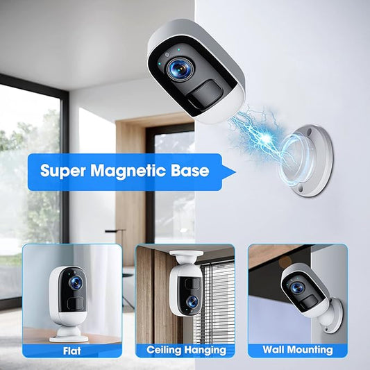 Security Cameras Wireless Outdoor, 3MP Security Camera with Magnetic Base, IP65 Waterproof, 2-Way Talk, AI Motion Detection Spotlight Siren Alarm Cameras for Home Security