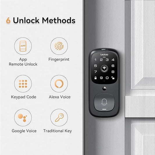 Video Smart Lock with Doorbell, 3 in 1 Keyless Entry Door Lock, Built-in WiFi Camera Deadbolt Lock for Front Door, Fingerprint, Keypad Code, App Control, Voice Control, Auto Lock, IP65, Video Calling