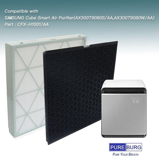 PUREBURG Replacement Filter Pack Compatible with SAMSUNG Cube Smart Air Purifier CFX-H1001/AA, H13 HEPA + Activated Carbon Filter Air Clean
