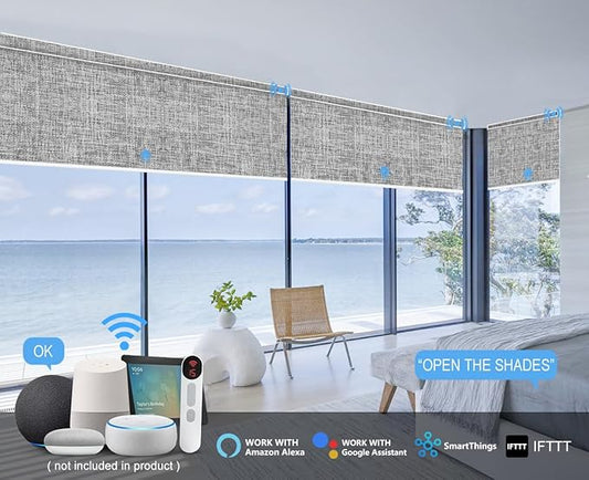 Bringnox Motorized Blinds with Remote,100% Blackout Smart Roller Blinds Compatible with Apple Homekit Google Home and Alexa Via HUB,and Customized (Vigor Rock White -21)