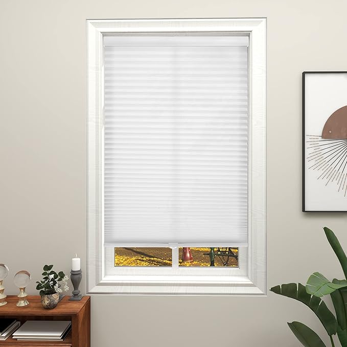 Changshade Cordless Cellular Shades Light Filtering Custom Size, Honeycomb Door Indoor Window Blinds 1.5 inch Cell Pleated Easy Install for Home, Office, Living Room, Bedroom, Bathroom, Nursey, White