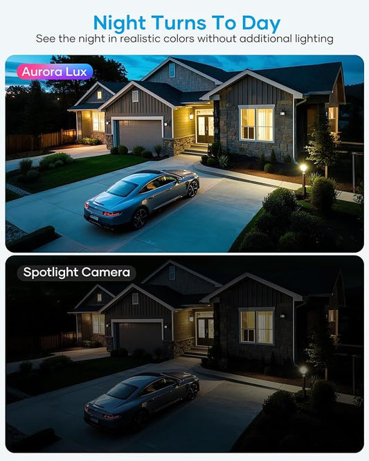 Wireless Security Camera System Outdoor, Aurora Lux Color Night Vison 4 Cam-Kit Solar Powered Security Cameras Wireless Outdoor-1TB 360° View 2.4/5Ghz WiFi No Monthly Fee