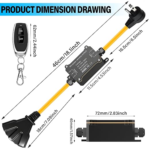 AC 110V-250V Outdoor Remote Control Outlet with 3 Grounded Outlets