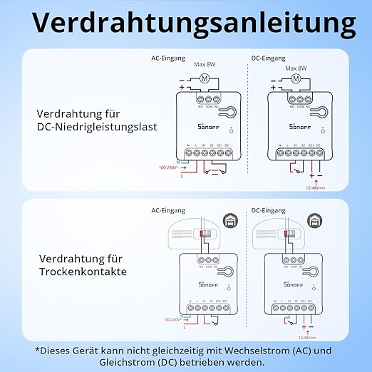 SONOFF WiFi MINI-D Smart Switch with Matter,Dry Contact Output,Supports AC or DC Input,Compatible Alexa & Google Home,for Garage Doors、Boilers、DC Low Power Motors/Solenoid Valves (2 PCS)
