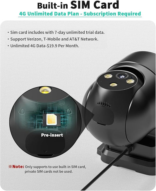 LIWAN Wired 4G LTE Cellular Security Camera, No WiFi Needed, Black, 1 Pack