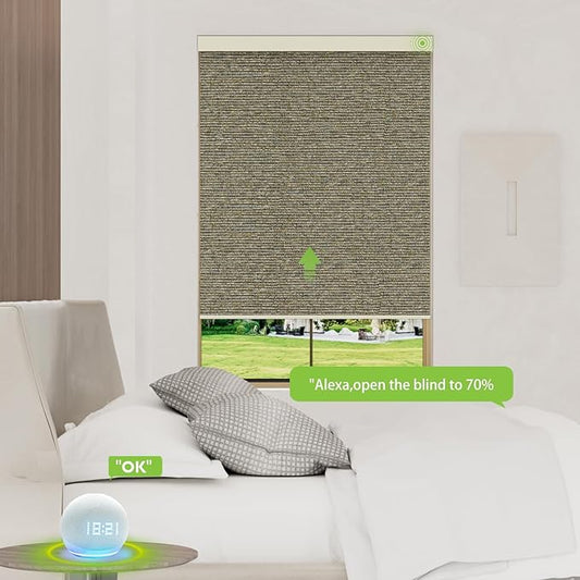 Motorized Blinds with Remote,100% Blackout Smart Blinds Motorized Roller Shades Compatible with Alexa Automatic Blinds for Windows Electric Window Blinds Customized Size Coffee