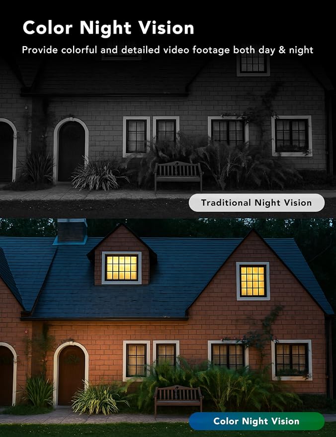2K Wired Security Camera, Indoor/Outdoor for Home, Pet, Baby, Nanny, IP65 Waterproof Color Night Vision, White Light & Siren, Recording, Motion Detection, Works with Alexa,Plug in, White-4P