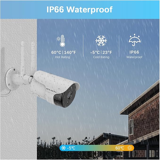 WEILAILIFE 【2-Way Audio & Dual Antenna Enhanced】 90ft Night Vision Outdoor Wireless Security Camera System, Wireless Surveillance Camera System, WiFi Video Surveillance, Home Security Cameras
