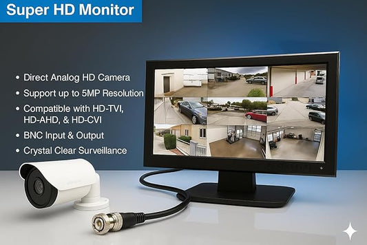101AV 21.5" 5MP/2560x1920 Super-HD TVI, AHD, CVI & CVBS Professional Security Monitor,1 HDMI, 2 BNC in & Out, Working with 5MP Security Cameras Directly in Addition to DVR/NVR & PC 24/7 Surveillance
