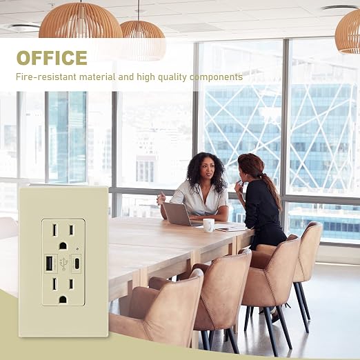 Micmi Ivory USB Outlet with C + A Wall Dual High Speed Receptacle Smart 4.8A Fast Charging Capability, 15 Amp 125Volt, Tamper Resistant Wall Plate Included UL Listed (10Pack, Ivory, 15 Amp Outlet)