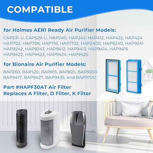 HAPF30AT Filter Replacement for Holmes AER1 Ready Air Purifier Filters for Bionaire Air Cleaner Filter