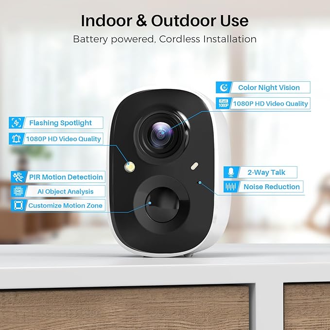 Vicohome Security Cameras Wireless Outdoor, 2K Battery Powered WiFi Cameras for Home Security with AI Motion Detection, Spotlight Color Night Vision, IP66 Weatherproof 2-Way Talk Siren Alarm, 2 Pack
