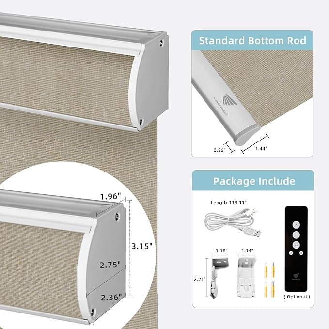 SmartWings Motorized Smart Blinds for Windows in Light Filtering, Electric Remote Roller Shades Compatible with Alexa/Google Home/Homekit, Custom Up to 110”W x 148”H, Safari Translucent Biscuit