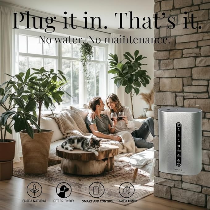Wall Plug-in Waterless Essential Oil Diffuser, Smart Cold Air Scent Diffuser for Home, App-Controlled, 600 Sq Ft Coverage, Odor Eliminator, Includes 50ml My Way Aromatherapy Oil (Silver)