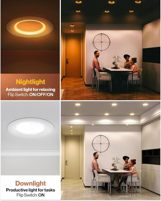 Sunco 6 Pack 6 Inch LED Retrofit Night Light Recessed Downlight, 1000 Lumens, 2700K/3000K/4000K/5000K/6000K CCT Selectable, 12W, 120V Dimmable Ceiling Light, IC Rated, Damp Rated - ETL, FCC, RoHS