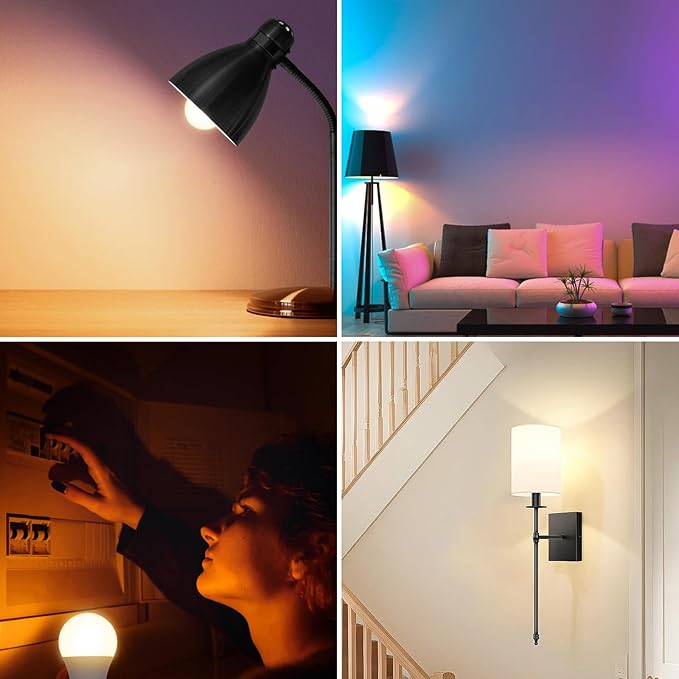 Yochoice Rechargeable Battery Operated Light Bulb with Remote Control, Dimmable LED A19 Bulb with 9 Colors Selectable & 3 Timer, Wireless Light Bulb for Wall Sconce, Non-Hardwired,2 Pack
