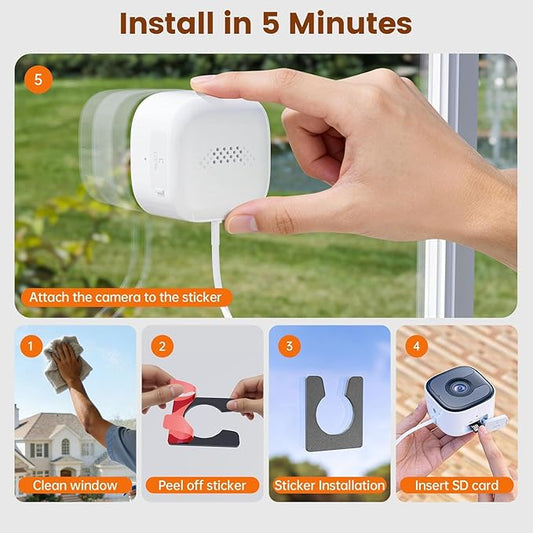 2 Pack 3MP 2K Window Camera,2.4Ghz & 5Ghz WiFi Wireless Indoor & Outdoor Cameras for Home Security with Enhanced Color Night Vision,Mounting Sticker,Person & Motion Detection