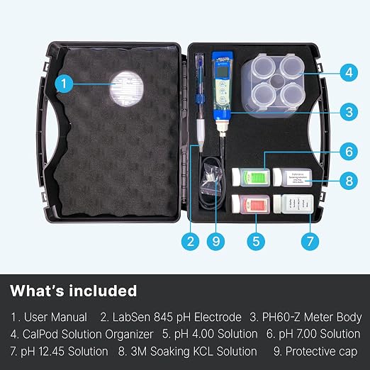 Apera Instruments PH60Z-SA Smart Handheld pH Meter Tester Kit with LabSen 845 ATC pH Electrode for Lab-Grade pH Measurement in Strong Alkaline or High Salinity Water Solutions