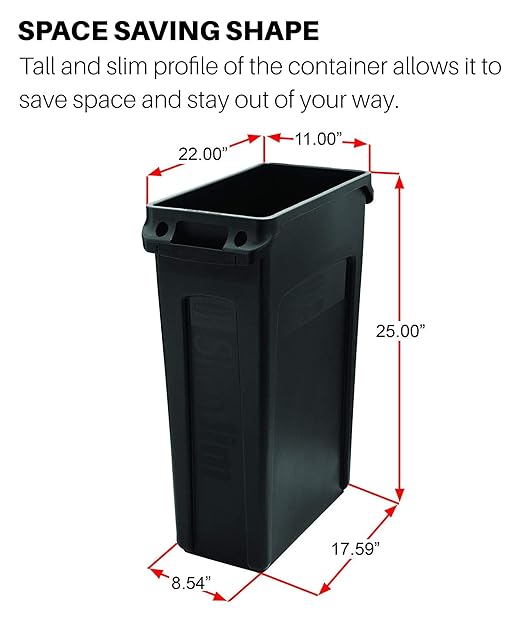Rubbermaid Commercial Products Slim Jim Trash/Garbage Can with Venting Channels, 16-Gallon, Beige, for Kitchen/Office/Workspace, Pack of 4