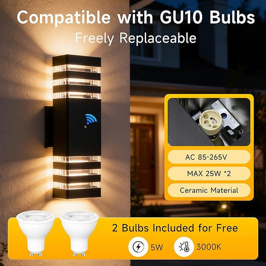 CANMEIJIA Dusk to Dawn Outdoor Sconce Lights 2 Packs,GU10 3000K Exterior Wall Light IP65 Waterproof Aluminum Outdoor House Lights Wall Mount for House Garage Patio Garden