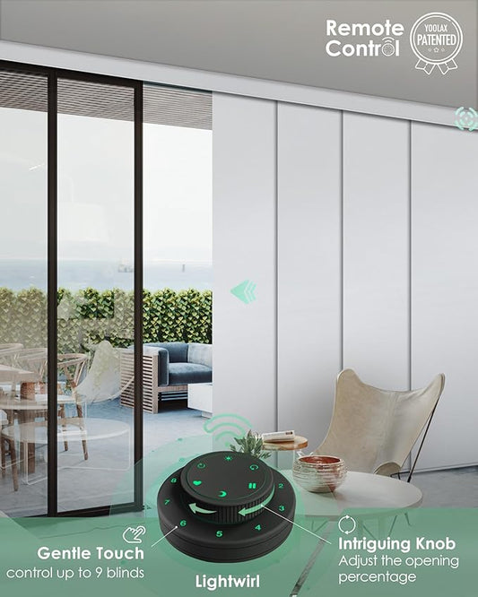 Yoolax Custom XL Smart Sliding Door Blinds, Motorized Sliding Panel Blinds Compatible with Alexa, Fabric Blackout Vertical Rechargeable Battery Shades for Glass Doors(Fabric-White)