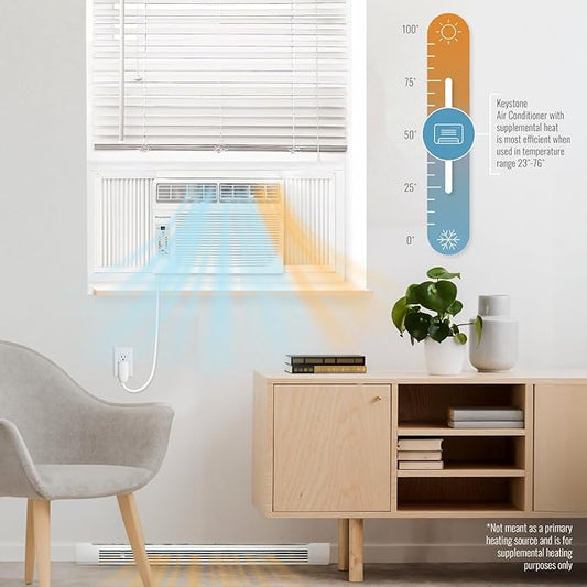 Keystone 12,000 BTU Window Air Conditioner with 11,000 BTU Supplemental Heating and Dehumidification, 230V, Window AC Unit for Living Room, Apartment, Medium Sized Rooms up to 550 Sq.Ft.